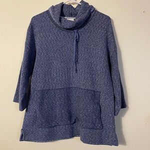 Pure Jill cuff neck pullover sweater 3 quarter length sleeve kangaroo pocket